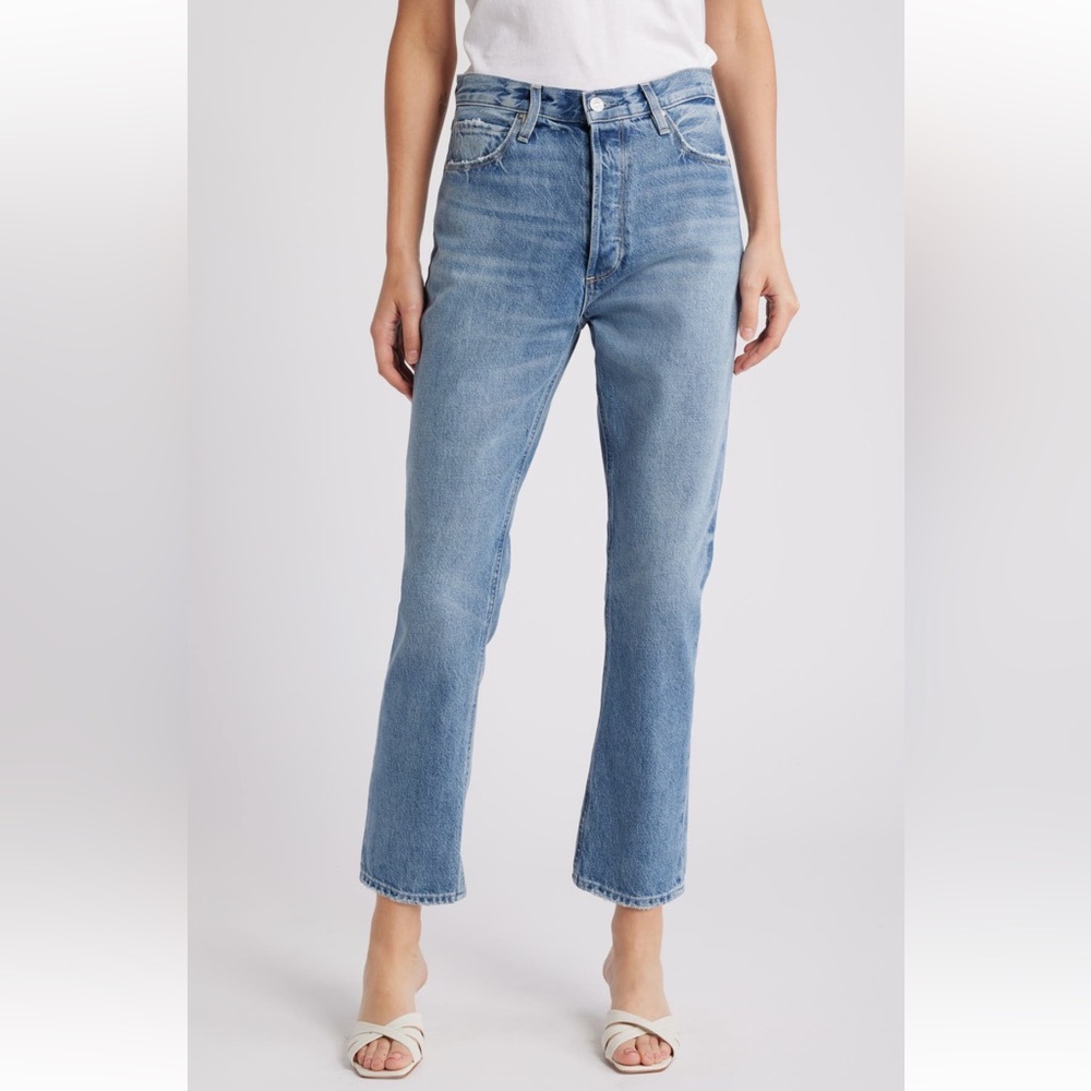 Paige Women’s Billy Crop High‎ Rise Straight Leg Jeans Size 30 Mid Blue Wash